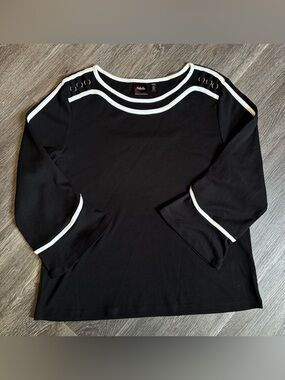 Rafaella Black Top with White Trim and Grommet Shoulder Detail